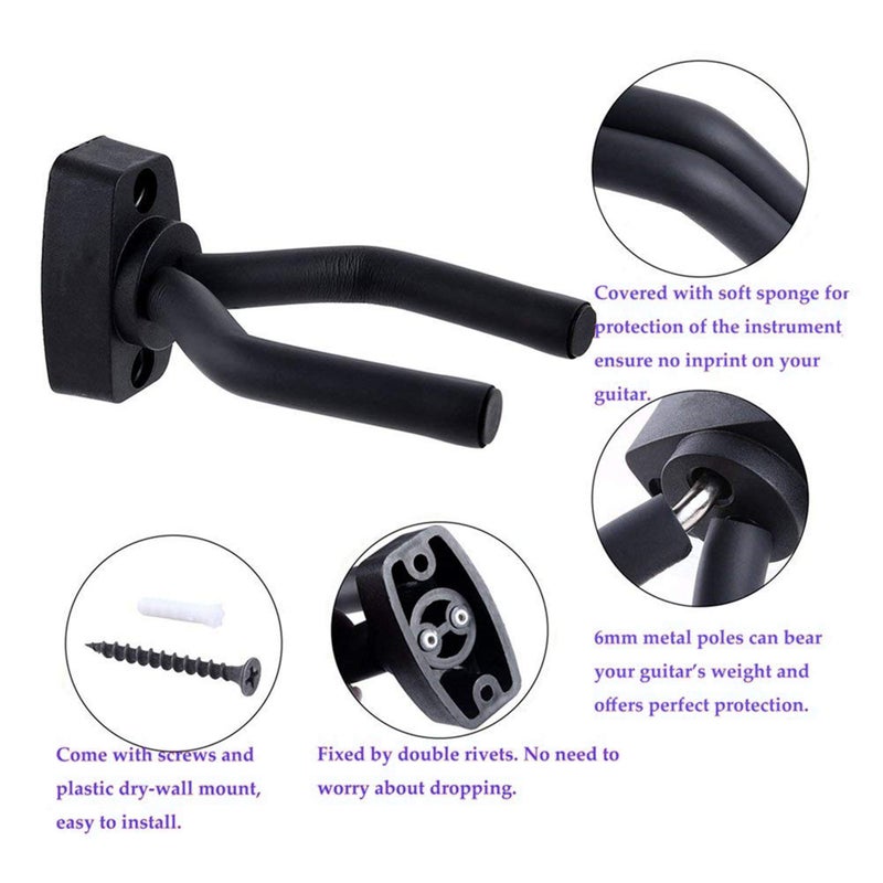 CC CAIHONG Guitar Hanger Wall Mount 4 Pack, Guitar Holder Wall Mount Hook Stand Display with Screws - Easy to Install - Fits All Size Guitars, Bass, Mandolin, Banjo, Ukulele - Image 2